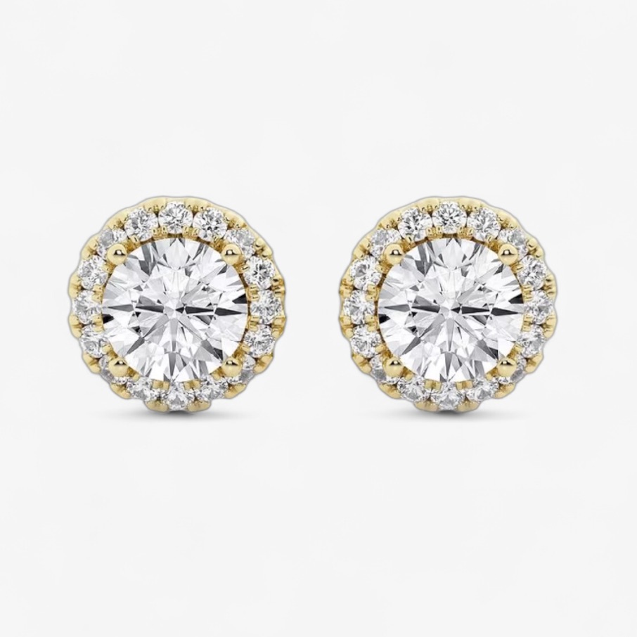 Halo Diamond Stud Earrings In 14k Yellow Gold Over 925 Sterling Silver